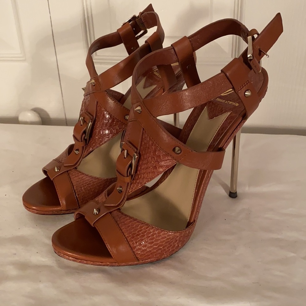 B Brian Atwood Brown Strappy Stiletto Sandals